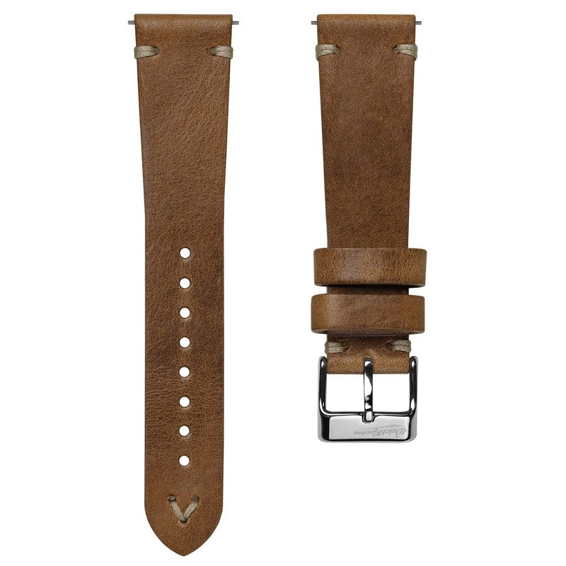 WatchGecko Vintage Simple Handmade Certified Genuine Italian Leather Replacement Watch Strap Stylish and Durable Mens Wristwatch Strap Simple double stitching Easy to fit Light Brown 19 mm - Image 2