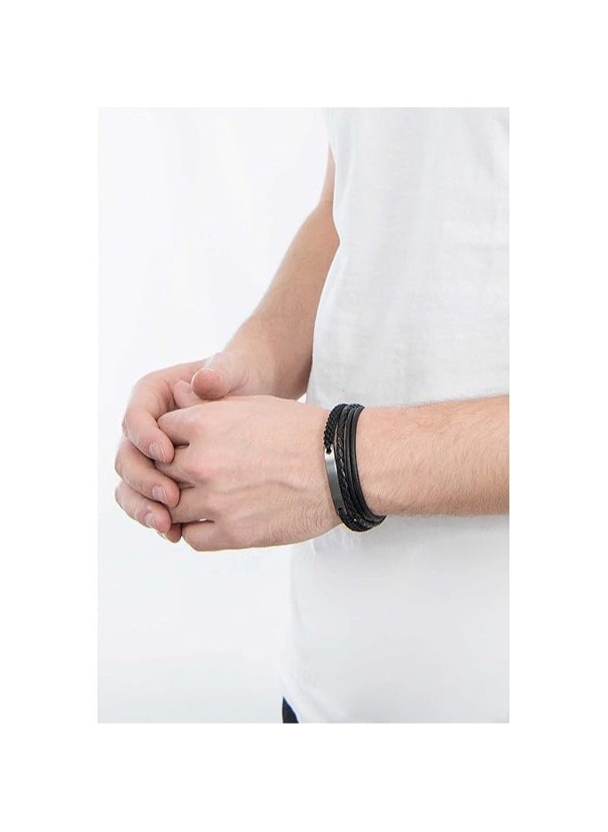 FOSSIL Men's Leather Vintage Casual Steel Multi Strand Bracelet with Stainless Steel Box and Tongue Closure, Black - one size  - Image 3