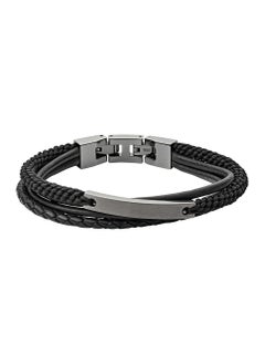 FOSSIL Men's Leather Vintage Casual Steel Multi Strand Bracelet with Stainless Steel Box and Tongue Closure, Black - one size  - Image 1