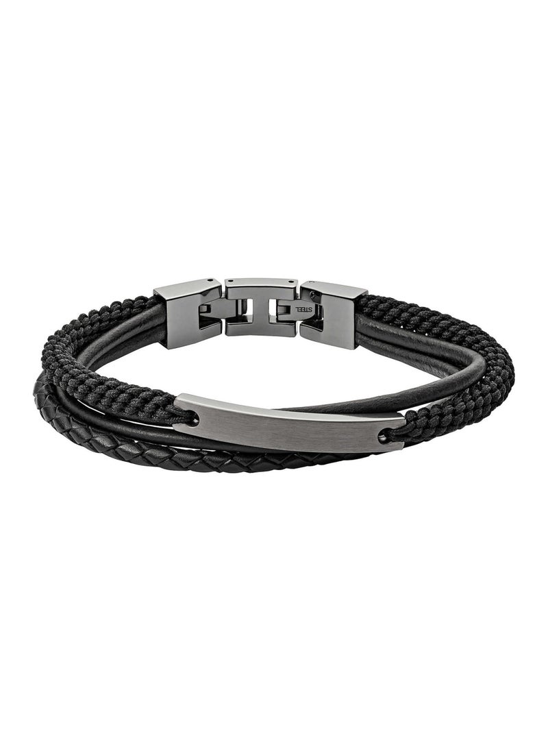 FOSSIL Men's Leather Vintage Casual Steel Multi Strand Bracelet with Stainless Steel Box and Tongue Closure, Black - one size  - Image 1