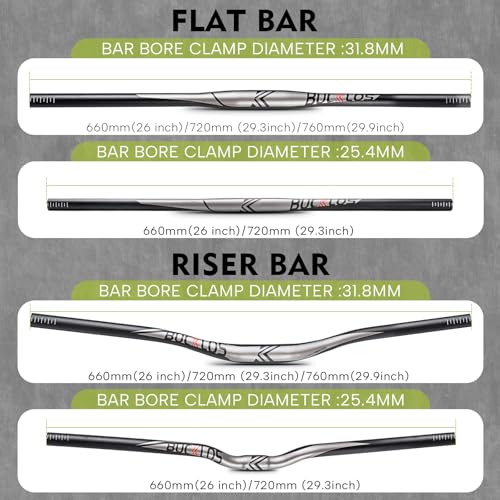 BUCKLOS 25.4/31.8mm Mountain Bike Handlebars Flat/Riser Bar, Aluminum Alloy MTB Handlebar 660/720/780mm, Premium Matter Mount Bikes Bicycle Handle Bar - Image 4