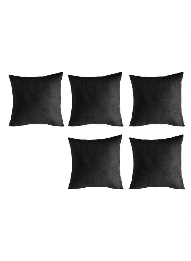 House One Set of 5 pieces Square Soft Velvet Decorative Cushion with Solid Design and Attractive Colors 65x65 cm - Black - Image 1