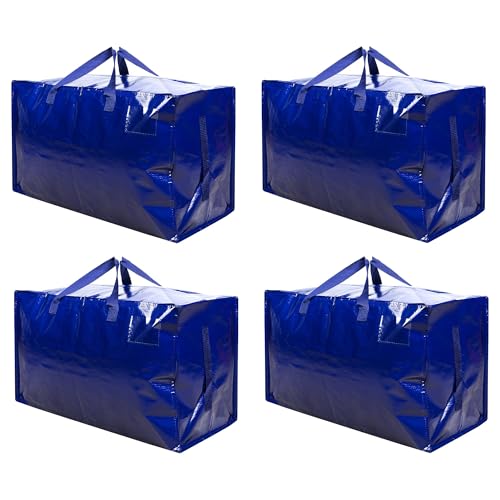 VENO 4 Pack Moving and Storage Bags, Heavy Duty, Alternative to Moving Boxes, Large Packing Totes Supplies for College Dorm Room with Zipper for Clothes, Wide Open Design (Blue, 4 Pack) - Image 1