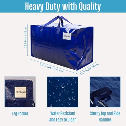 VENO 4 Pack Moving and Storage Bags, Heavy Duty, Alternative to Moving Boxes, Large Packing Totes Supplies for College Dorm Room with Zipper for Clothes, Wide Open Design (Blue, 4 Pack) - Image 3