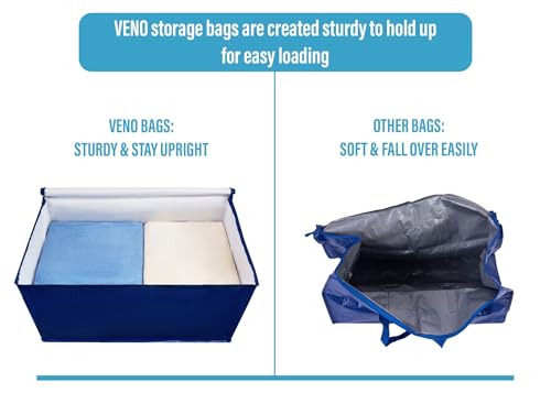 VENO 4 Pack Moving and Storage Bags, Heavy Duty, Alternative to Moving Boxes, Large Packing Totes Supplies for College Dorm Room with Zipper for Clothes, Wide Open Design (Blue, 4 Pack) - Image 5