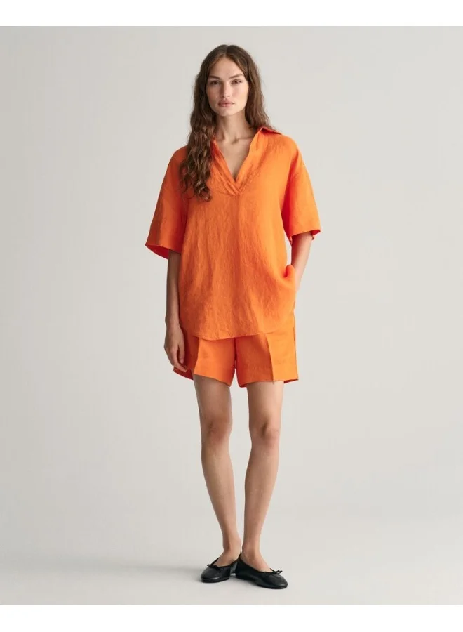 غانت Gant Relaxed Fit Linen Popover Short Sleeve Shirt