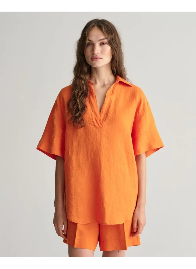 غانت Gant Relaxed Fit Linen Popover Short Sleeve Shirt