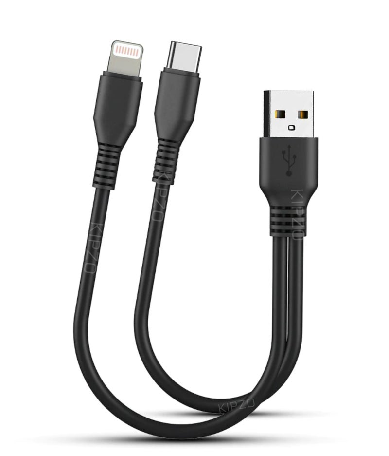 KIPZO® Multi Power Bank 2 in 1 USB ca-ble Splitter Charger Cable for iPH 8pin & Type c Short mini Android Charging Cable one Plus Samsung 11 12 13 14 (Not for Data Transfer) 25 cm Upto 2.1 A max - Image 1