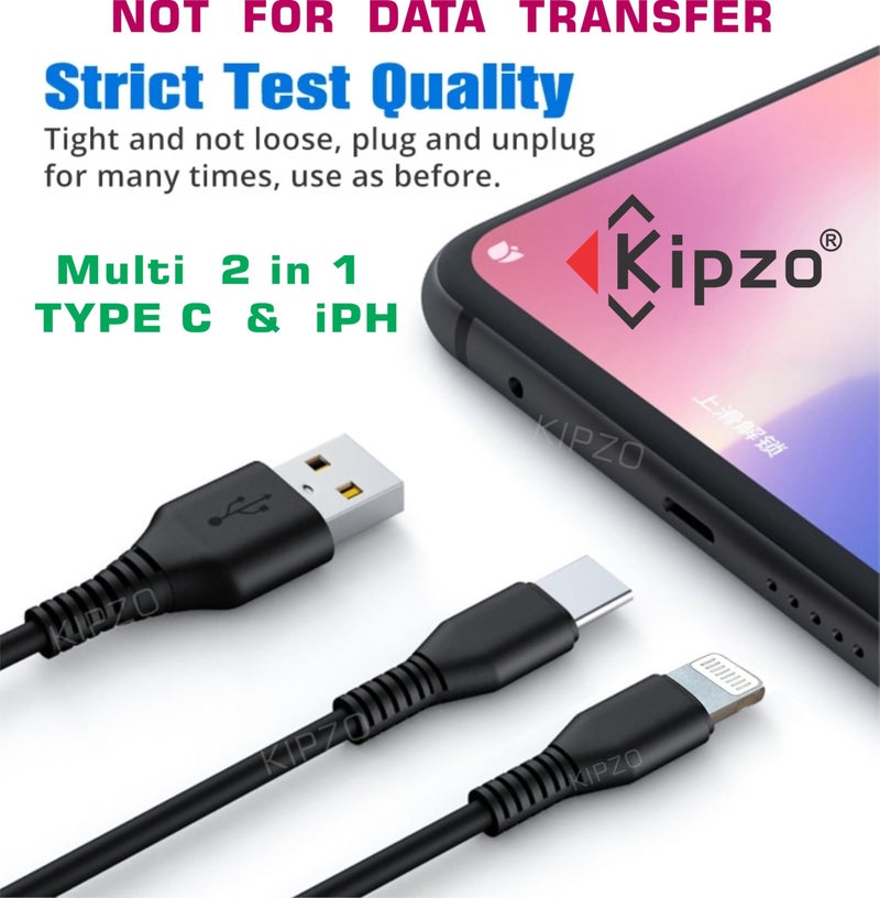 KIPZO® Multi Power Bank 2 in 1 USB ca-ble Splitter Charger Cable for iPH 8pin & Type c Short mini Android Charging Cable one Plus Samsung 11 12 13 14 (Not for Data Transfer) 25 cm Upto 2.1 A max - Image 4