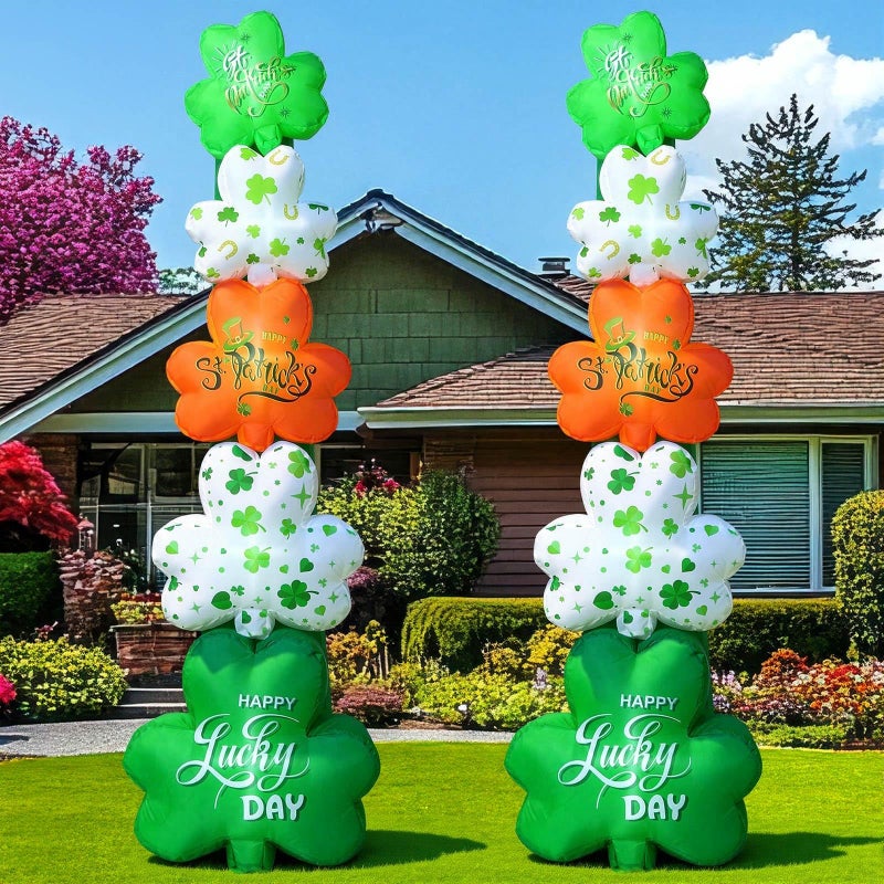 Fourluoo 2 Pcs 53ft St Patricks Day Inflatable Shamrock Outdoor Yard Decoration Blow up Shamrock Yard Decor with LED Lights Lucky Cheerful Green Clover for Irish Party Indoor Garden Lawn Porch Decor - Image 2