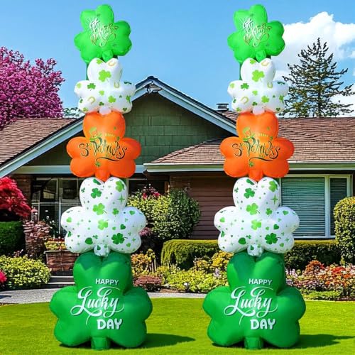 Fourluoo 2 Pcs 53ft St Patricks Day Inflatable Shamrock Outdoor Yard Decoration Blow up Shamrock Yard Decor with LED Lights Lucky Cheerful Green Clover for Irish Party Indoor Garden Lawn Porch Decor - Image 1