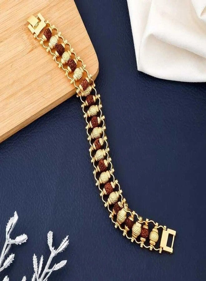 DIVISHA Gold Plated Rudraksha Bracelet for Men, Spiritual Beads Chain, Adjustable Designer Kada Style, Gift Item - Image 3