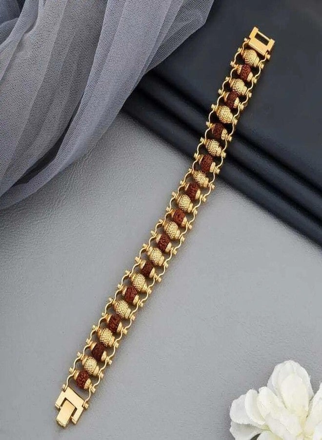 DIVISHA Gold Plated Rudraksha Bracelet for Men, Spiritual Beads Chain, Adjustable Designer Kada Style, Gift Item - Image 2