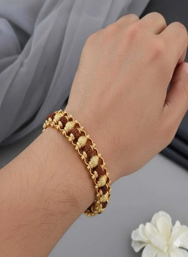 DIVISHA Gold Plated Rudraksha Bracelet for Men, Spiritual Beads Chain, Adjustable Designer Kada Style, Gift Item - Image 4