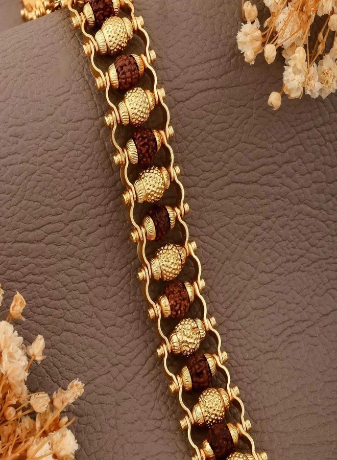 DIVISHA Gold Plated Rudraksha Bracelet for Men, Spiritual Beads Chain, Adjustable Designer Kada Style, Gift Item - Image 5