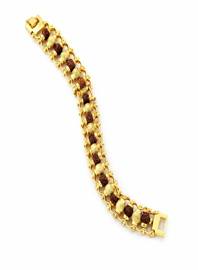 DIVISHA Gold Plated Rudraksha Bracelet for Men, Spiritual Beads Chain, Adjustable Designer Kada Style, Gift Item - Image 1