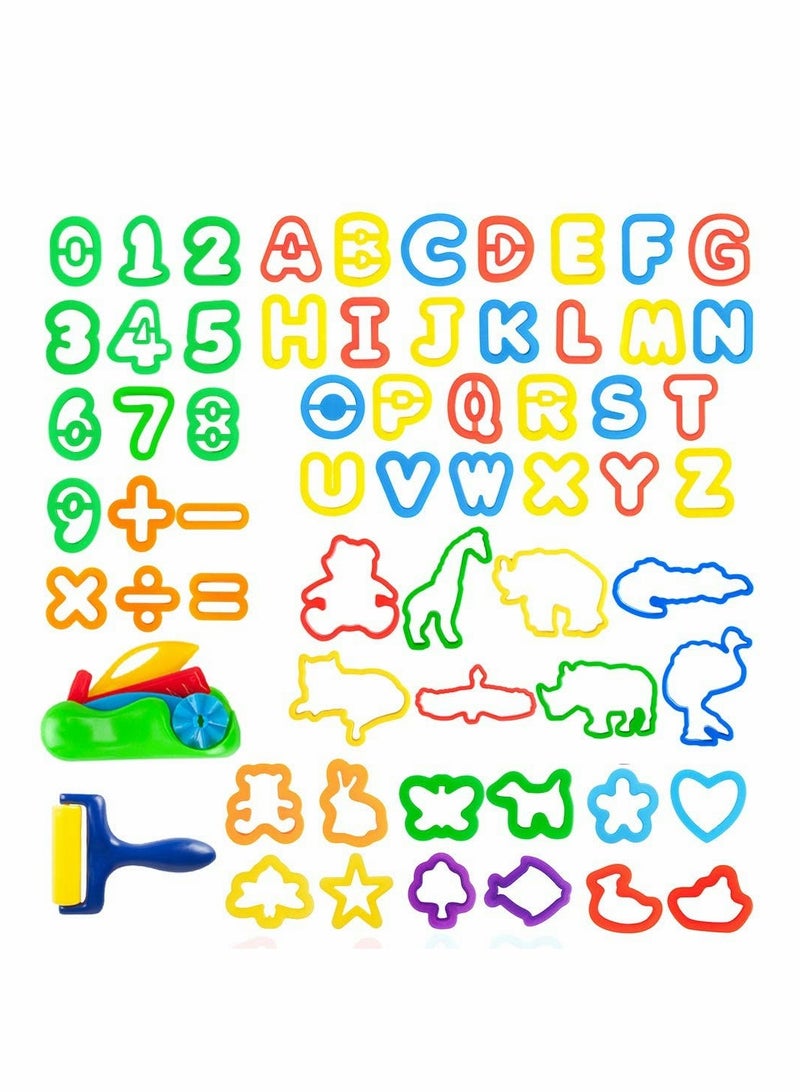SOLARAE Multi-Color Clay Dough Tools, Play Dough Tools Set for Kids Letter Molds, Numeral Molds Various Plastic Animal Molds for Creative Dough Cutting (Letters Numbers and Basic Shapes 63 Pieces) - Image 1