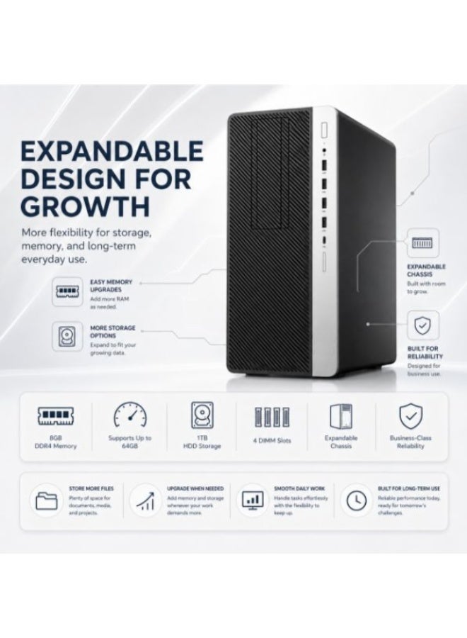 كمبيوتر مكتبي Tower للأعمال بمعالج Intel Core i5-7500 رباعي النواة، ذاكرة DDR4 سعة 8 جيجابايت، قرص HDD سعة 1 تيرابايت، رسومات Intel HD 630، محرك DVD، نظام DOS - Image 5