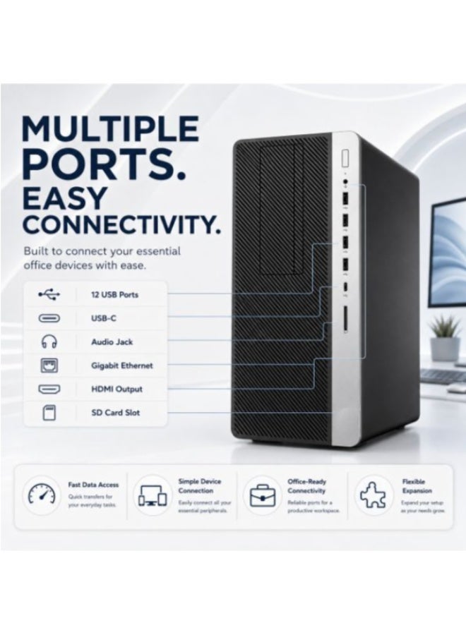 كمبيوتر مكتبي Tower للأعمال بمعالج Intel Core i5-7500 رباعي النواة، ذاكرة DDR4 سعة 8 جيجابايت، قرص HDD سعة 1 تيرابايت، رسومات Intel HD 630، محرك DVD، نظام DOS - Image 3