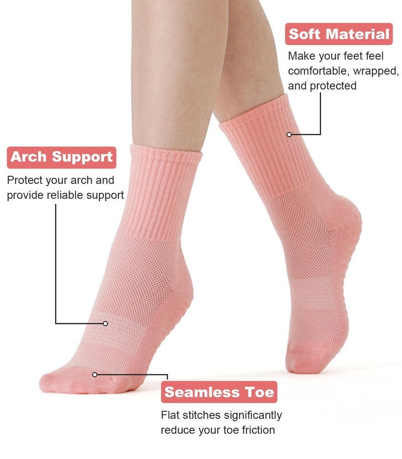 Breslatte Crew Pilates Socks with Grips for Women Non Slip Cotton Grip Socks for Yoga Hospital Barre Home Daily Mesh Gifts blackwhitegreypink - Image 4