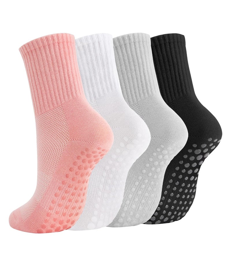 Breslatte Crew Pilates Socks with Grips for Women Non Slip Cotton Grip Socks for Yoga Hospital Barre Home Daily Mesh Gifts blackwhitegreypink - Image 1