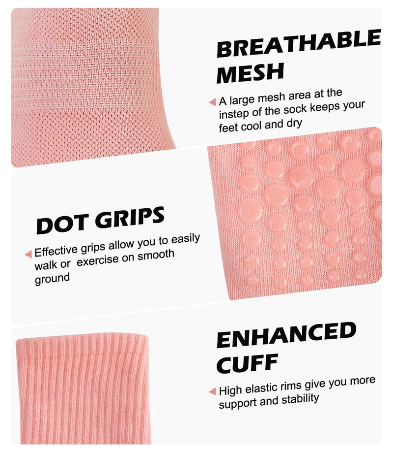 Breslatte Crew Pilates Socks with Grips for Women Non Slip Cotton Grip Socks for Yoga Hospital Barre Home Daily Mesh Gifts blackwhitegreypink - Image 3