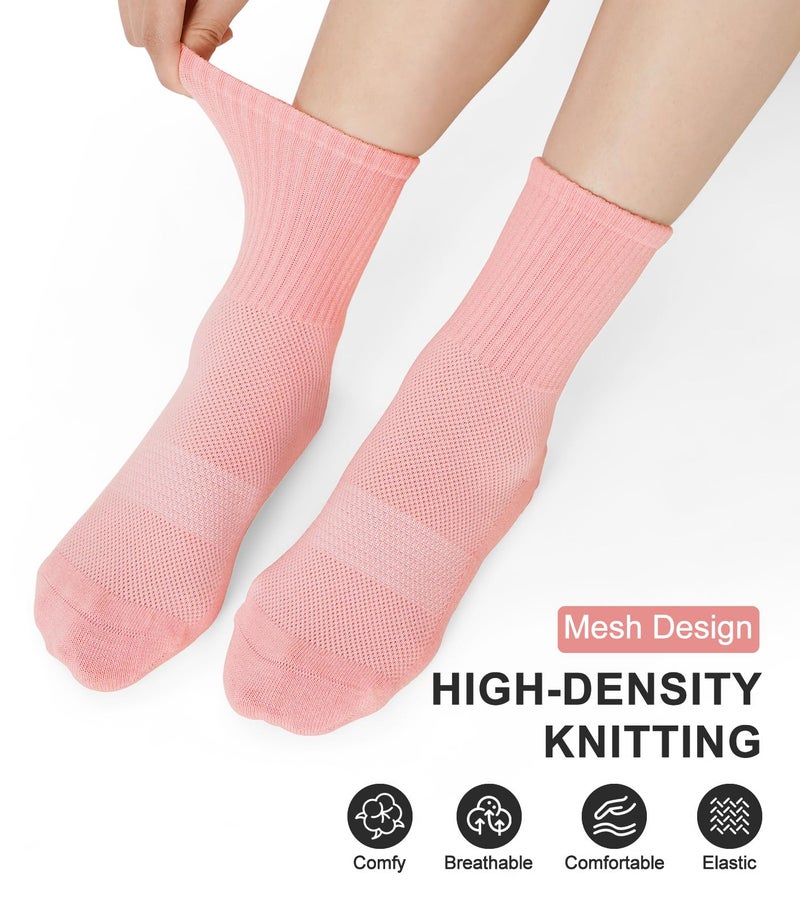 Breslatte Crew Pilates Socks with Grips for Women Non Slip Cotton Grip Socks for Yoga Hospital Barre Home Daily Mesh Gifts blackwhitegreypink - Image 2