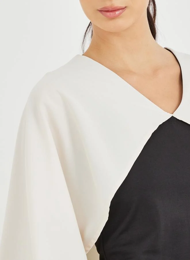 Styli Styli Color Block Ruffled Cape Sleeve Maxi Dress
