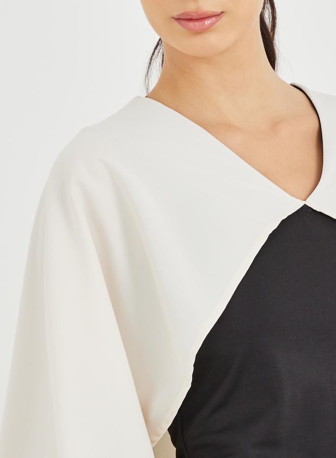 ستايلي فستان ماكسي بأكمام كاب مكشكشة بتصميم كتل الألوان - Image 4