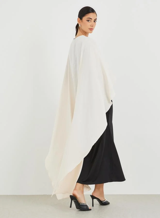 Styli Styli Color Block Ruffled Cape Sleeve Maxi Dress