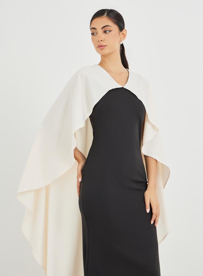 ستايلي فستان ماكسي بأكمام كاب مكشكشة بتصميم كتل الألوان - Image 3