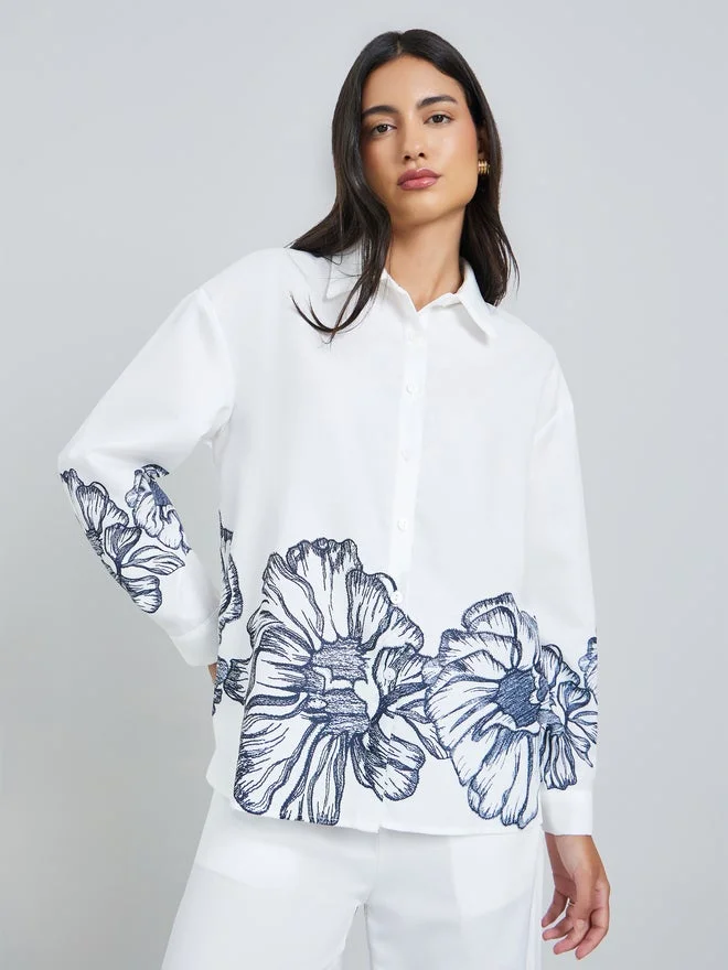 Styli Styli Off-White Floral Print Long Sleeve Shirt