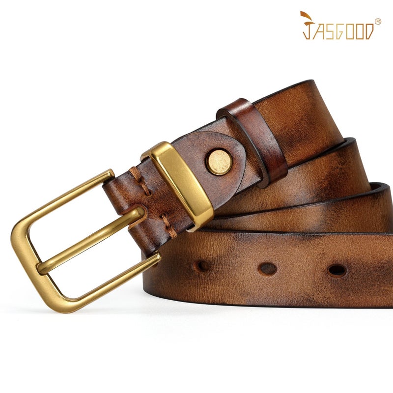 JASGOOD Women Belt Genuine leather Belt with Gold Buckle,Ladies Full Grain Leather Belt for Jeans Pants,Brown - Image 2