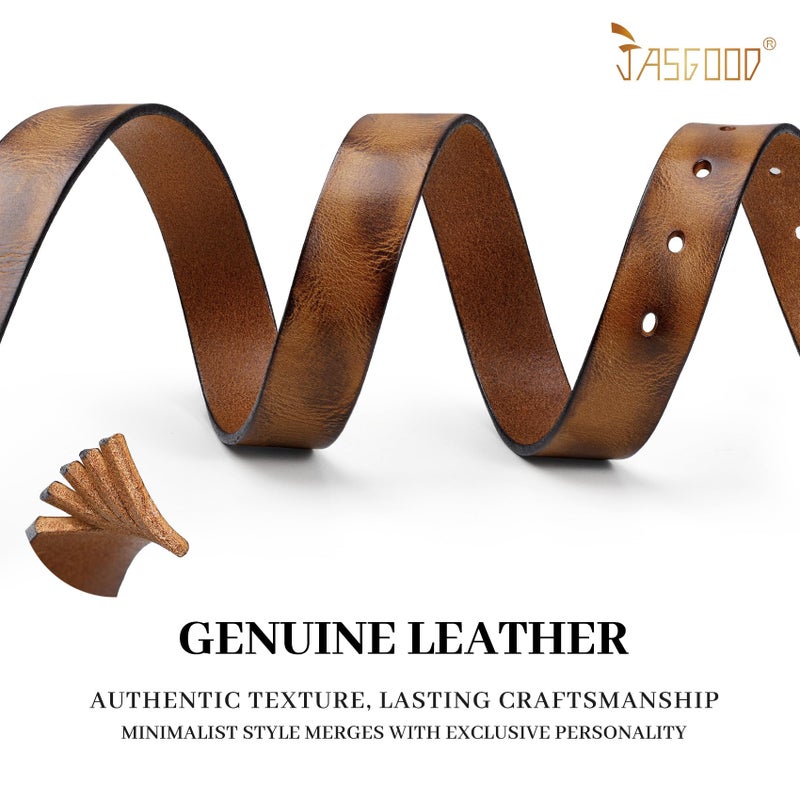 JASGOOD Women Belt Genuine leather Belt with Gold Buckle,Ladies Full Grain Leather Belt for Jeans Pants,Brown - Image 3
