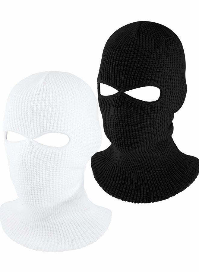 WILLBOND 2 Pieces Knitted Full Face Cover 2-Hole Winter Ski Balaclava Face Covering for Adult Supplies (Black, White) - Image 1