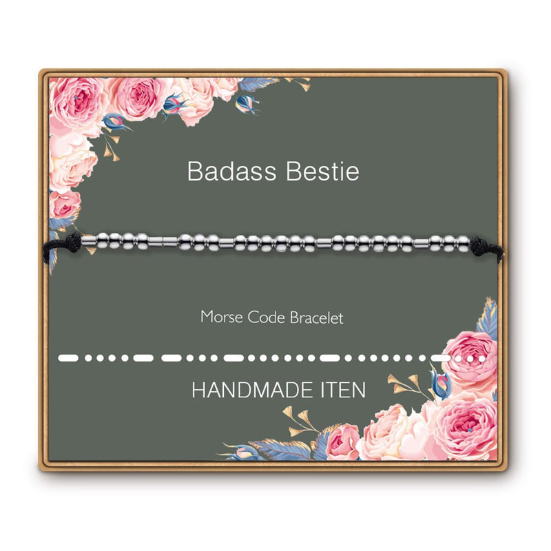 ASELFAD Morse Code Badass Bestie Bracelets for Women, Funny Friendship Bracelets, Best Friend Birthday Gifts for Women, Bestie, BFF, Soul Sister