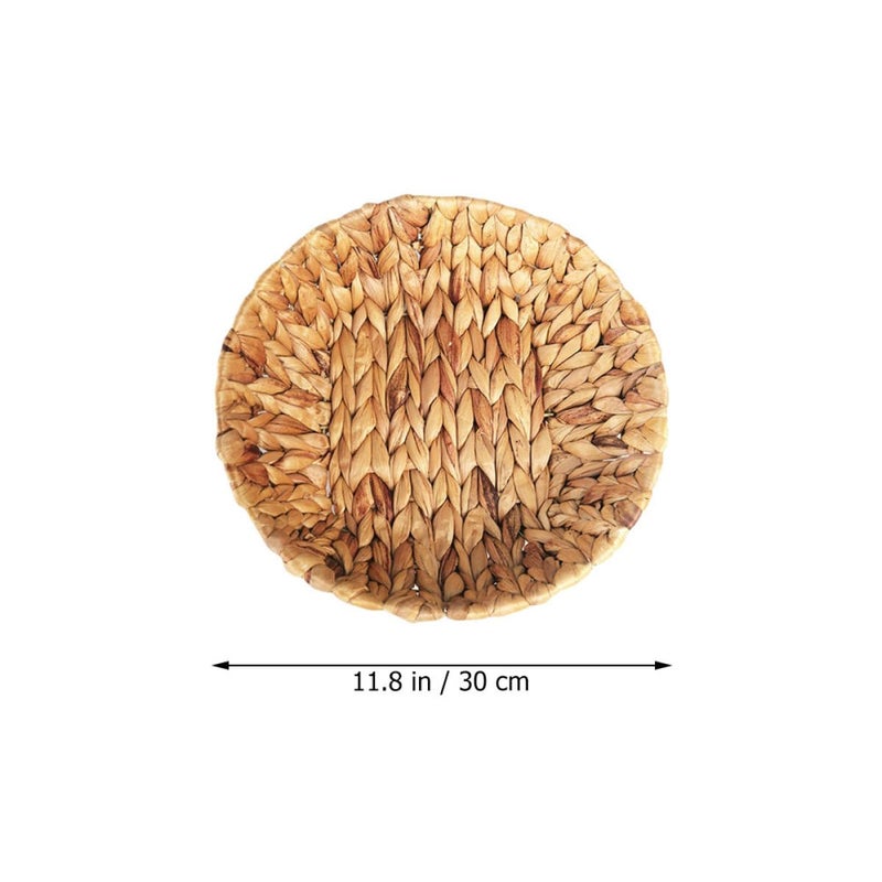 Natural Woven Round Storage Basket Shallow Picnic Tray Kitchen Dining Organizer - Image 3