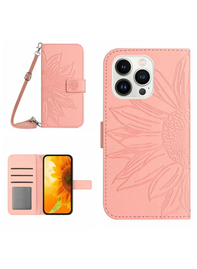 S-TOP Case For iPhone 15 Pro Max Skin Feel Sun Flower Embossed Flip Leather Phone Case with Lanyard - Image 1