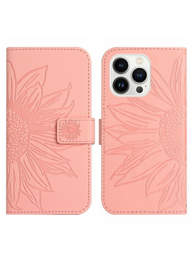 S-TOP Case For iPhone 15 Pro Max Skin Feel Sun Flower Embossed Flip Leather Phone Case with Lanyard - Image 2