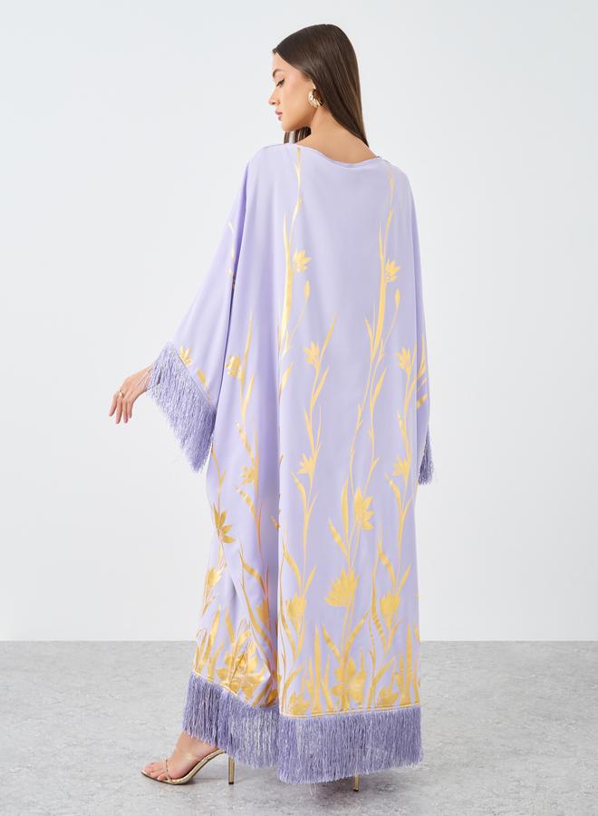 ستايلي قفطان ستائلي بطبعة فويل مع شراشيب - Image 5