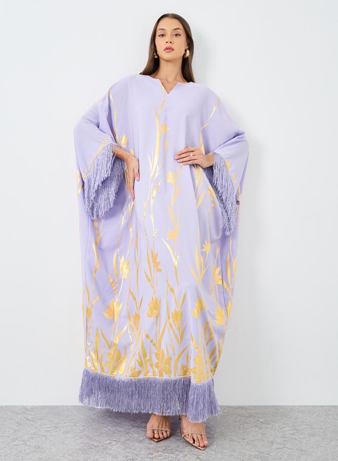 ستايلي قفطان ستائلي بطبعة فويل مع شراشيب - Image 2