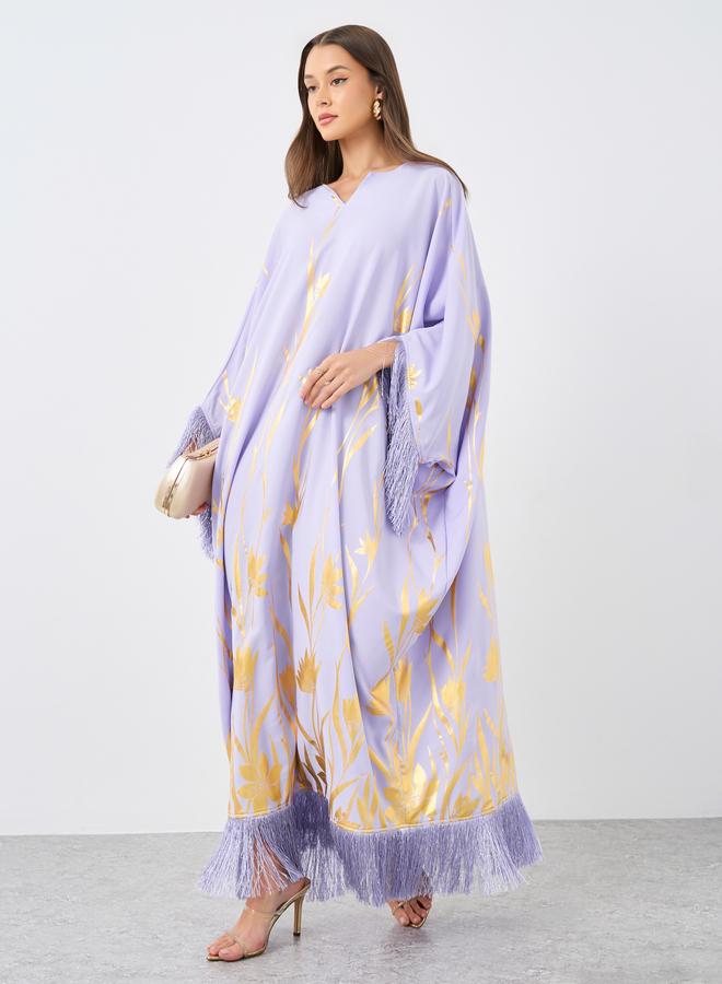 ستايلي قفطان ستائلي بطبعة فويل مع شراشيب - Image 1