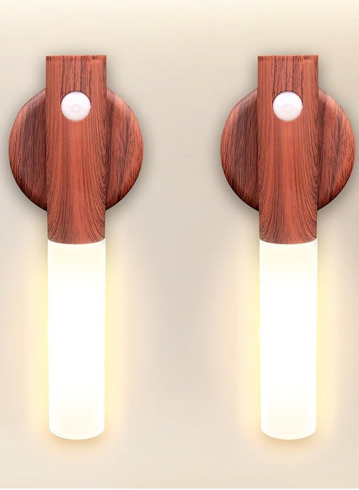 2 Pieces Motion Sensor Night Lights, Rechargeable Battery Powered Wall Lights, LED Wall Lights, 3 Modes and 3 Brightness, Portable Wall Lights for Stairs, Wardrobes, Cabinets, Hallways, Baby Rooms, etc.  - Image 1