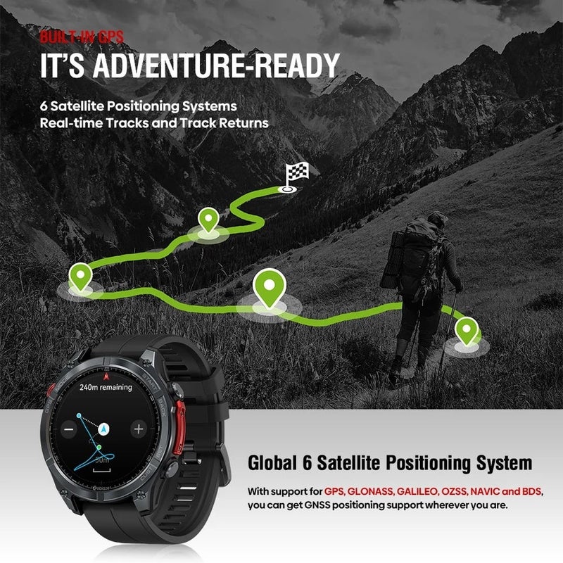 Zeblaze Stratos 4 GPS Smartwatch 1.43" Amoled Screen Compass Barometric Altimeter Flashlight Voice Calling Smart Watch, Abyss Black - Image 3