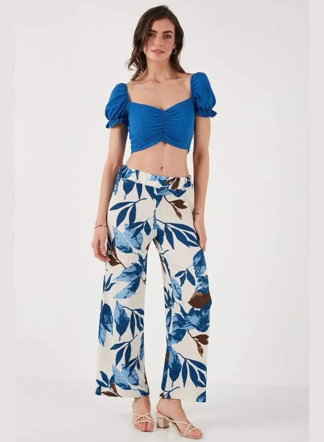 Lela Lela Patterned Elastic Waist Wide Leg Trousers Women's TROUSERS 5869018