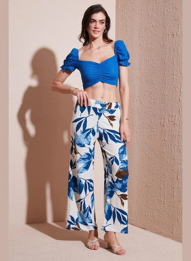 Lela Lela Patterned Elastic Waist Wide Leg Trousers Women's TROUSERS 5869018