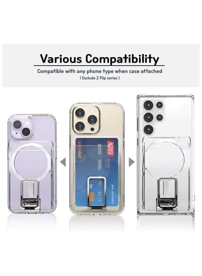 Magnetic Card Slot Holder Wallet bendable Kickstand Clear Hard 2 slot case Compatible with iPhone 16, 15, 14, 13, 12, Pro Max Mag-safe Case  - Image 4