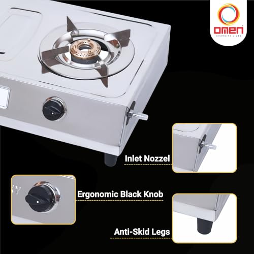 Omen Changing Lives Galaxy 2 Burner Gas Stove Stainless Steel (Chulha) | Manual Ignition | High Efficiency Brass Burner | Skid-proof Legs | ISI Certified | 1 Year Warranty - Image 3