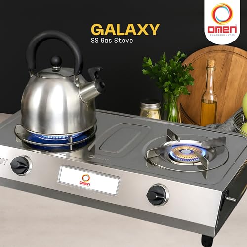 Omen Changing Lives Galaxy 2 Burner Gas Stove Stainless Steel (Chulha) | Manual Ignition | High Efficiency Brass Burner | Skid-proof Legs | ISI Certified | 1 Year Warranty - Image 2
