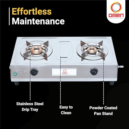 Omen Changing Lives Galaxy 2 Burner Gas Stove Stainless Steel (Chulha) | Manual Ignition | High Efficiency Brass Burner | Skid-proof Legs | ISI Certified | 1 Year Warranty - Image 4